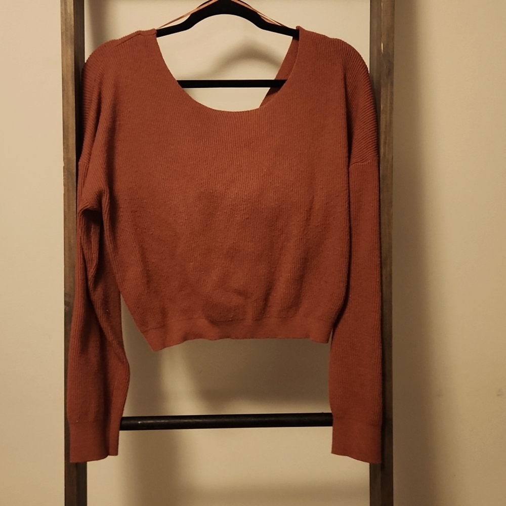Brick Red Cross back cropped sweater